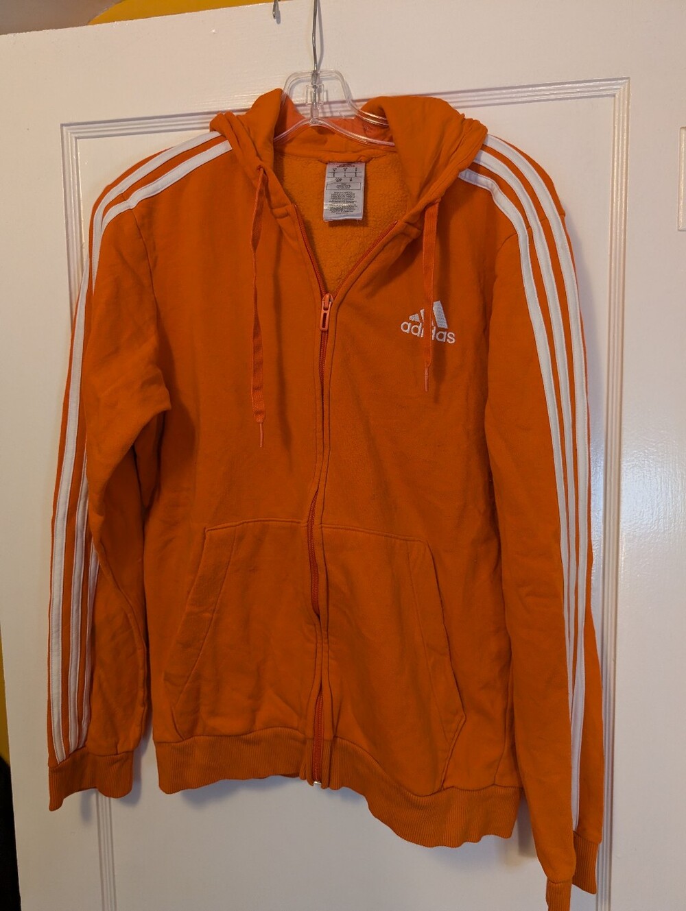 adidas Orange Full-Zip Hooded Jacket with White Stripes